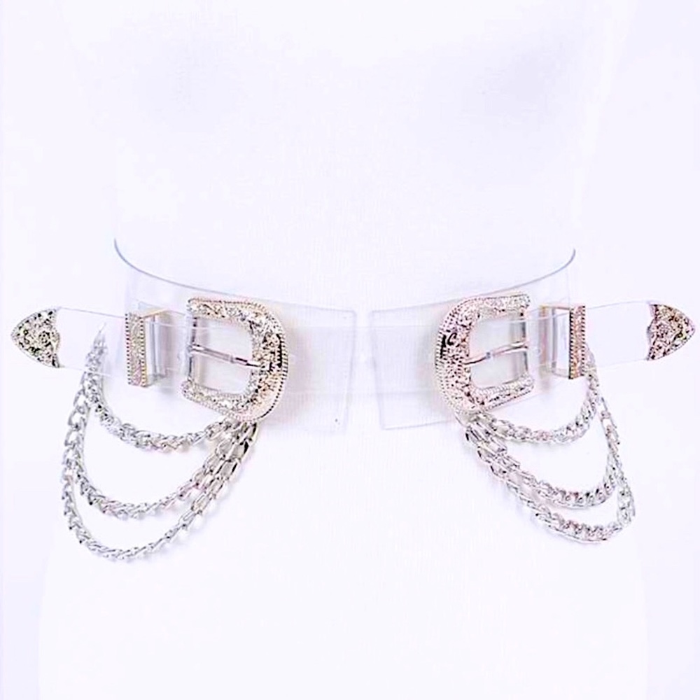 Western Clear & Silver Chain Corset Statement Belt